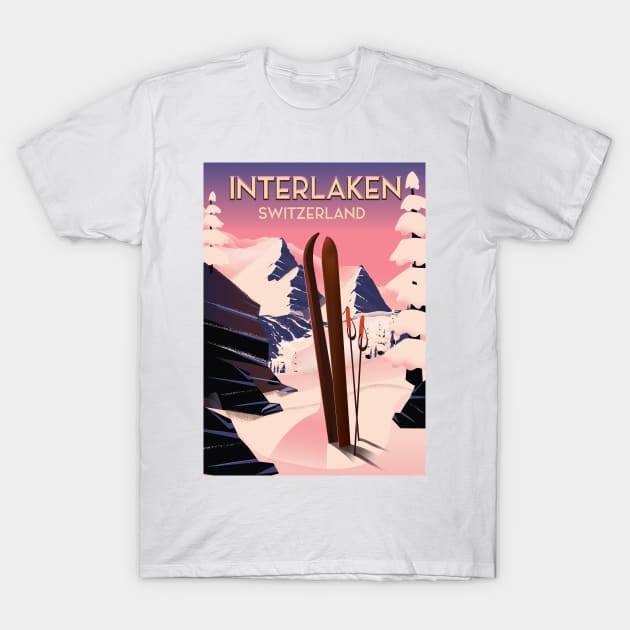 Interlaken Switzerland ski poster T-Shirt by nickemporium1